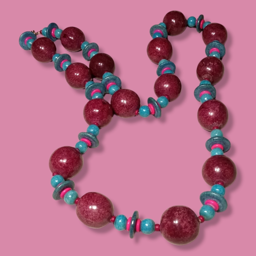 Vintage 80s Wood Bead Bubble Statement Necklaces - Picture 3 of 5